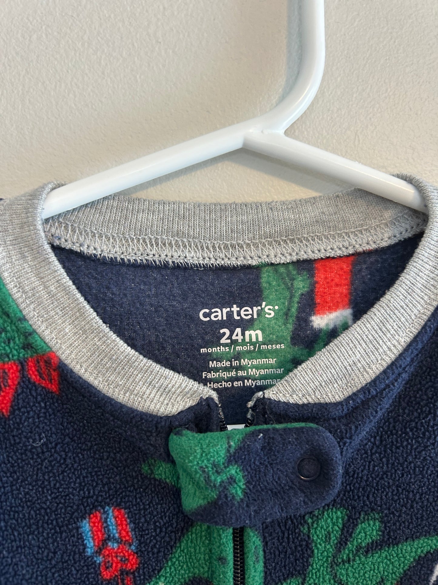 Carters 24m blue Christmas Dino fleece sleeper