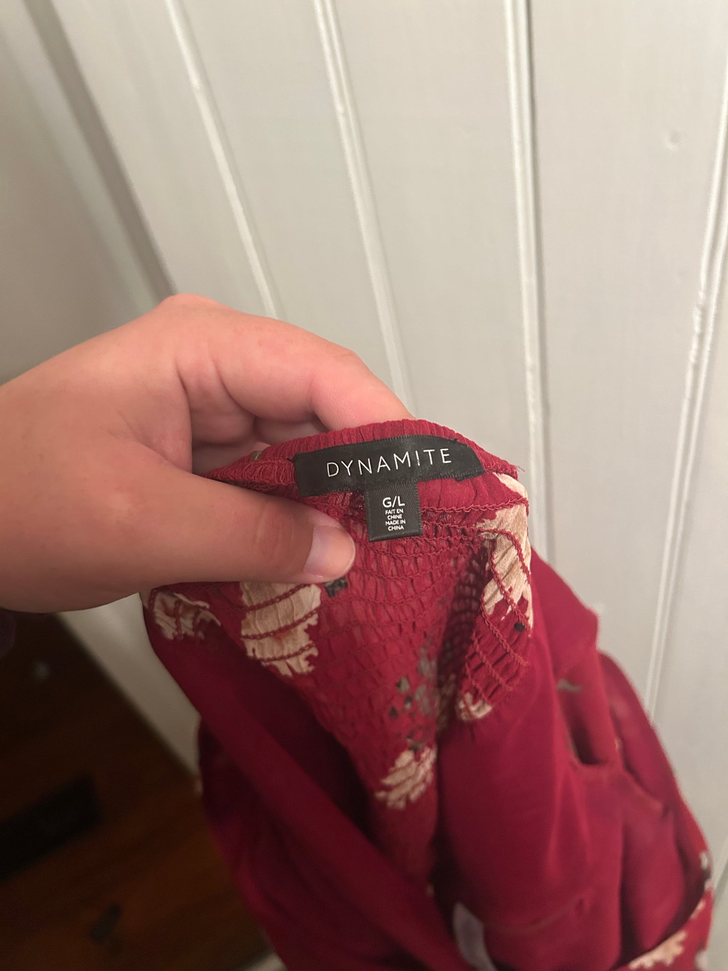 Dynamite large red floral sheet long sleeve cropped blouse