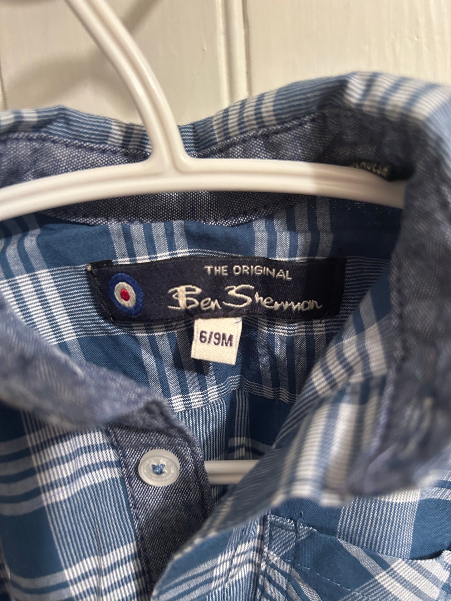 Ben Sherman 6/9m blue flannel onesie