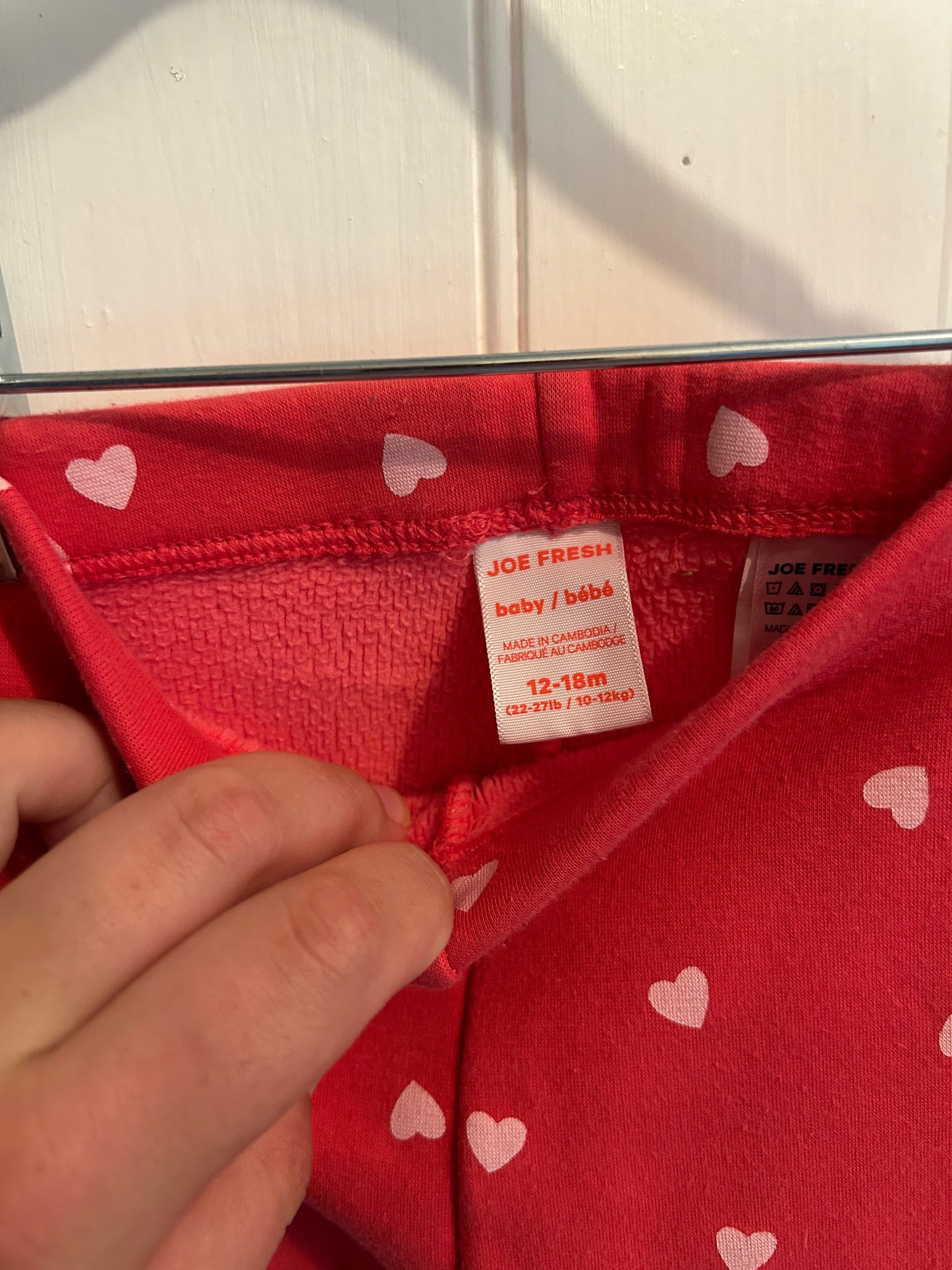 Joe fresh 12/18m pink heart fleece lined leggings