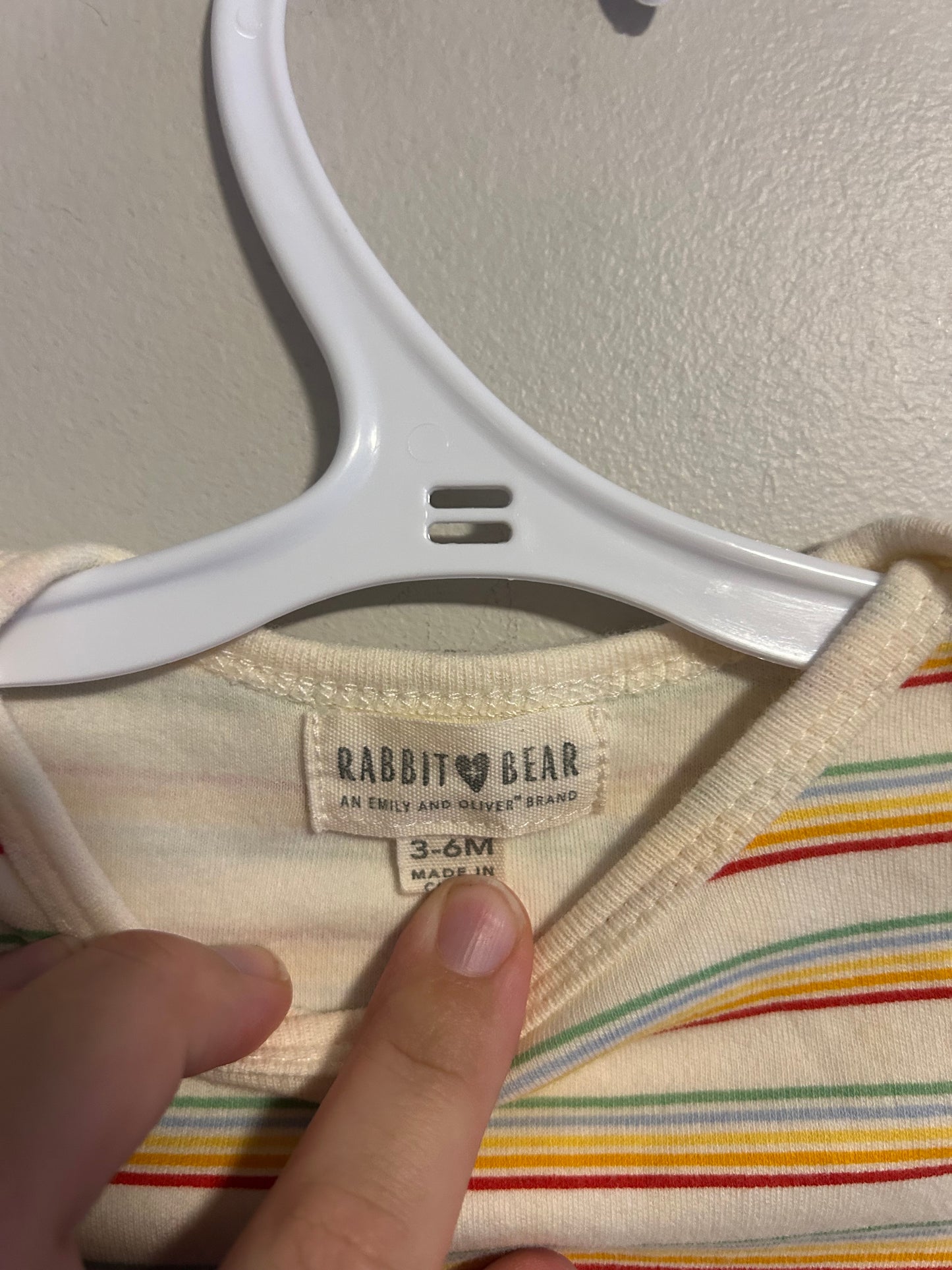 Rabbit & bear 3/6m striped onesie