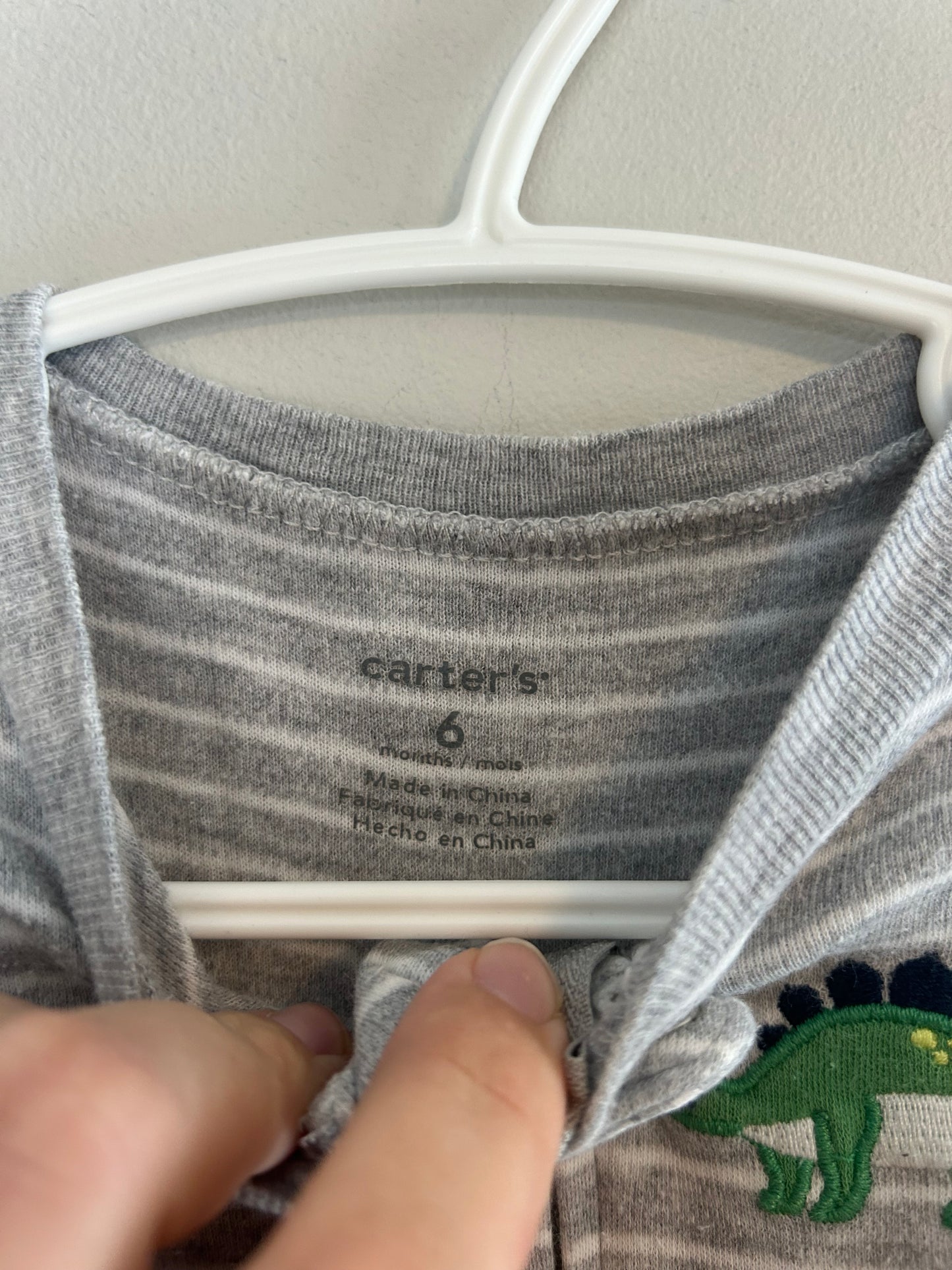 Carters 6m grey striped Dino sleeper