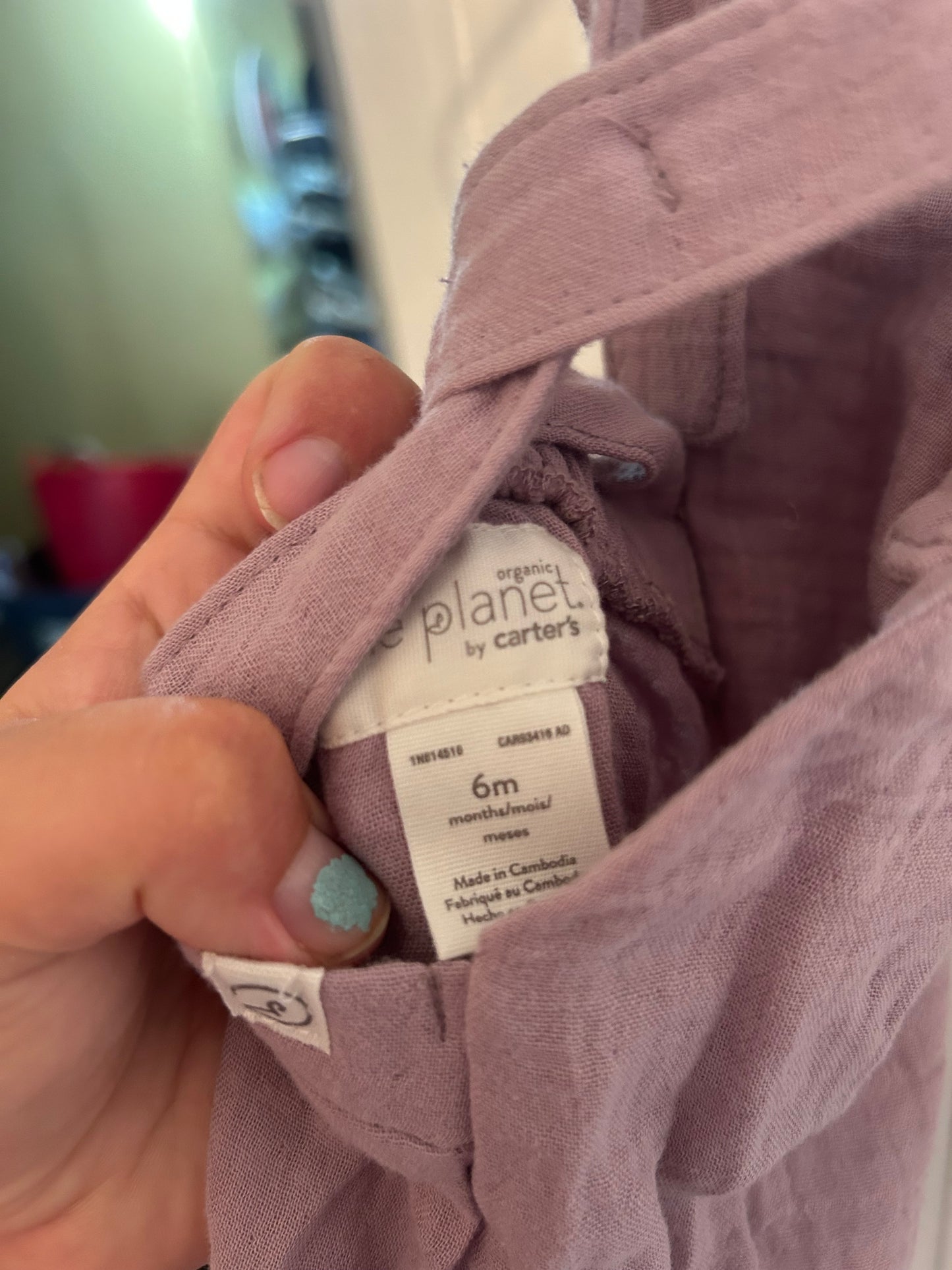 Little planet carters 6m purple muslin overalls