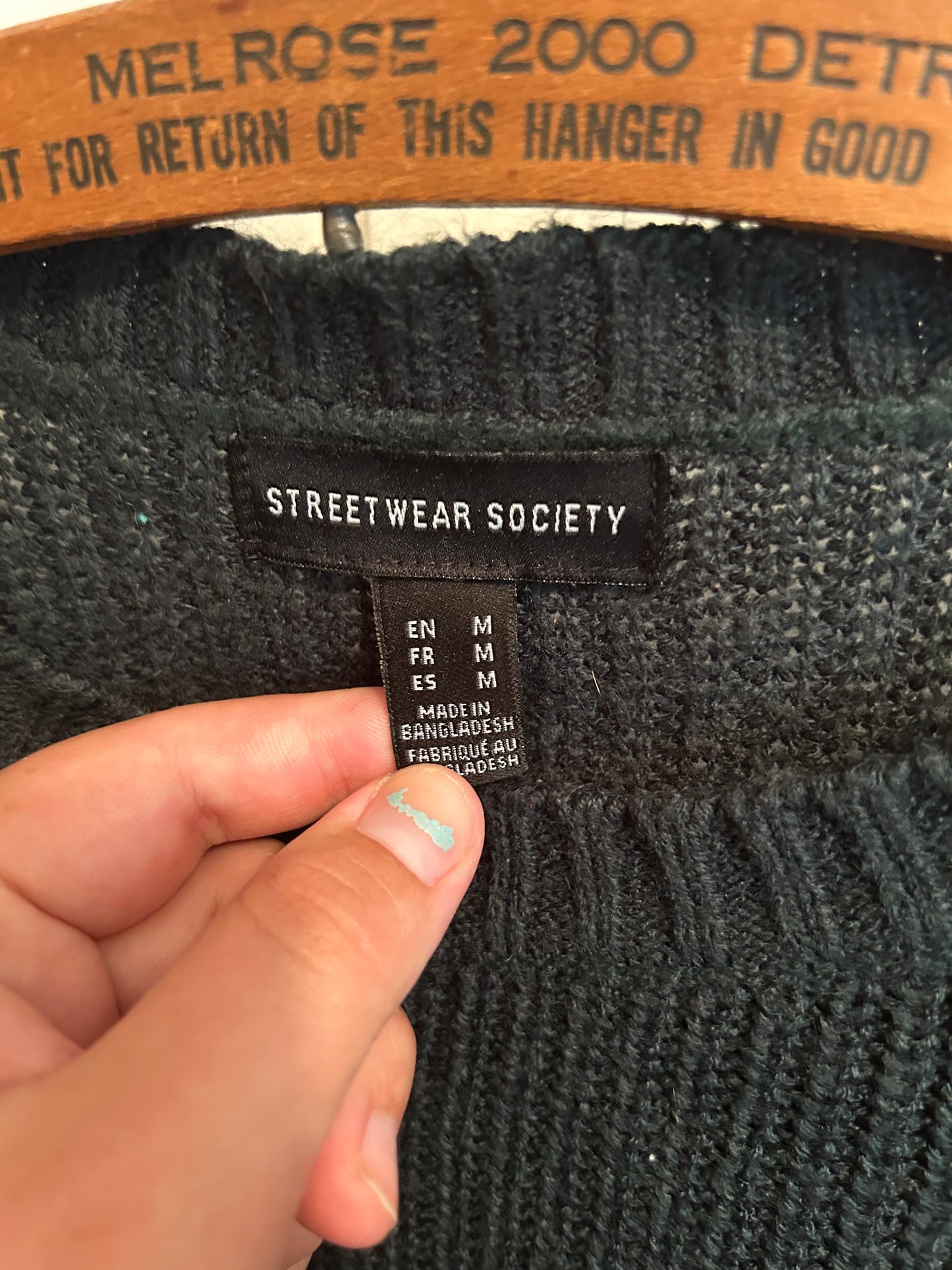 Streetwear society medium dark green knit cropped sweater