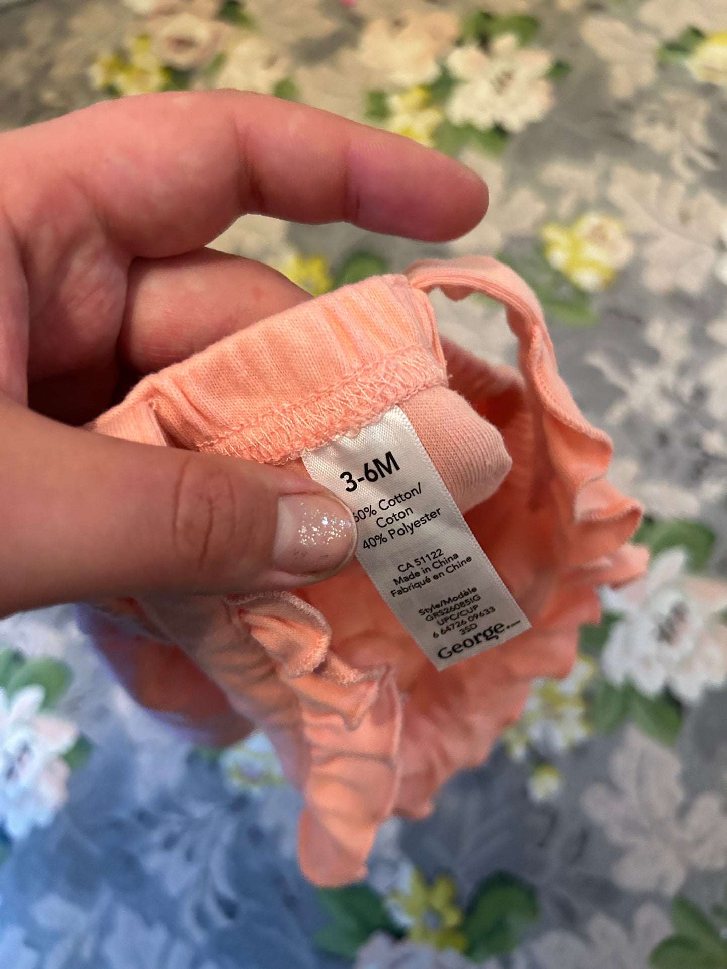 George 3/6m pink ruffle strap overalls