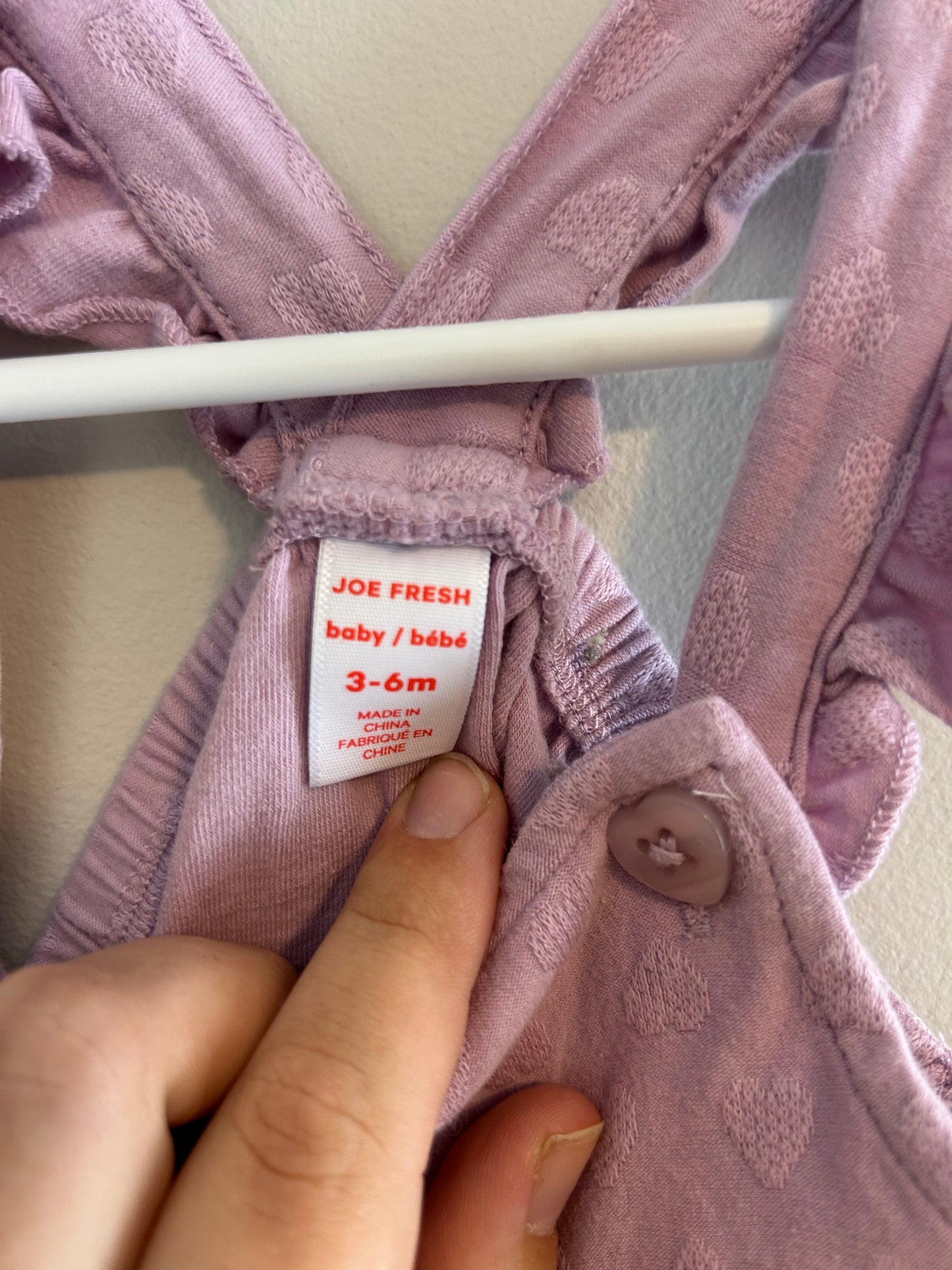 Joe fresh 3/6m purple heart skirted overalls