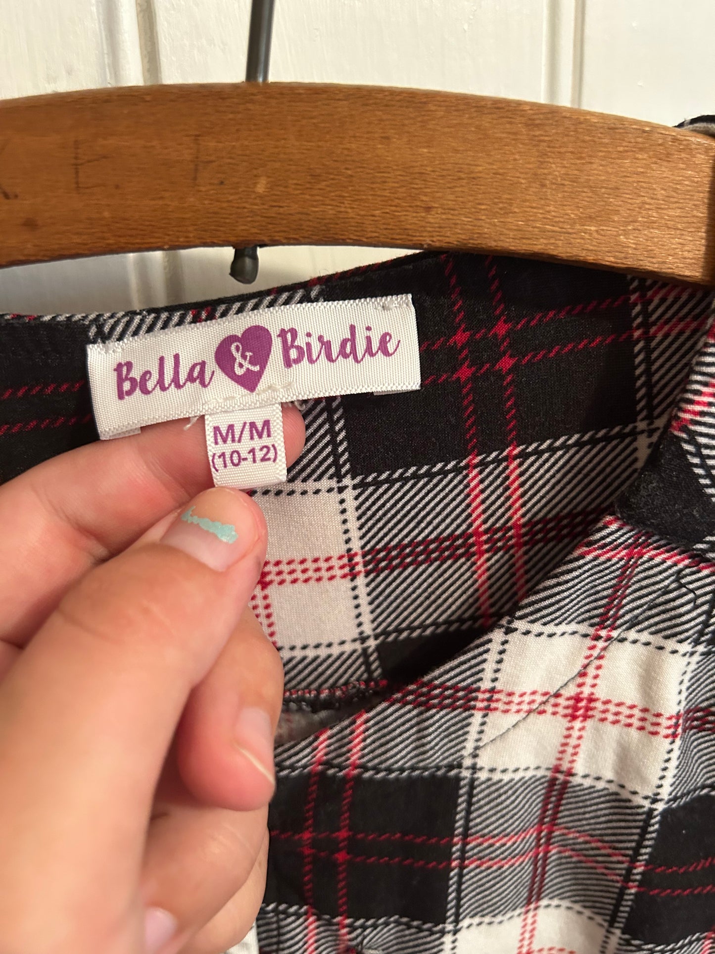 Bella & birdie girls 10/12 black & red plaid dress