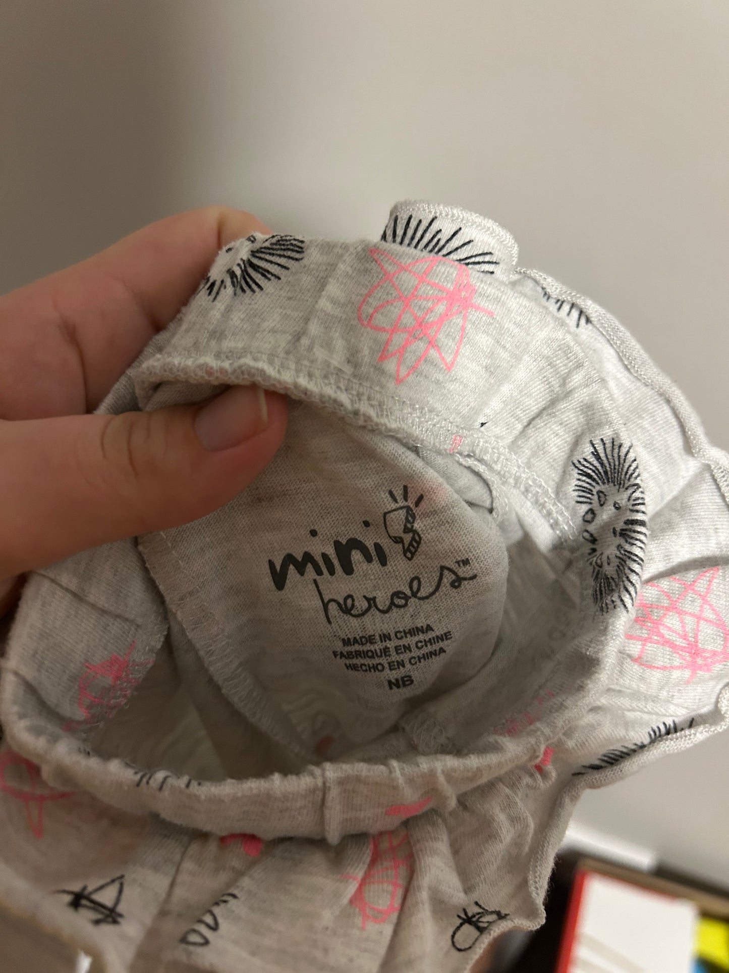 Mini hero newborn grey hedgehog footed pants