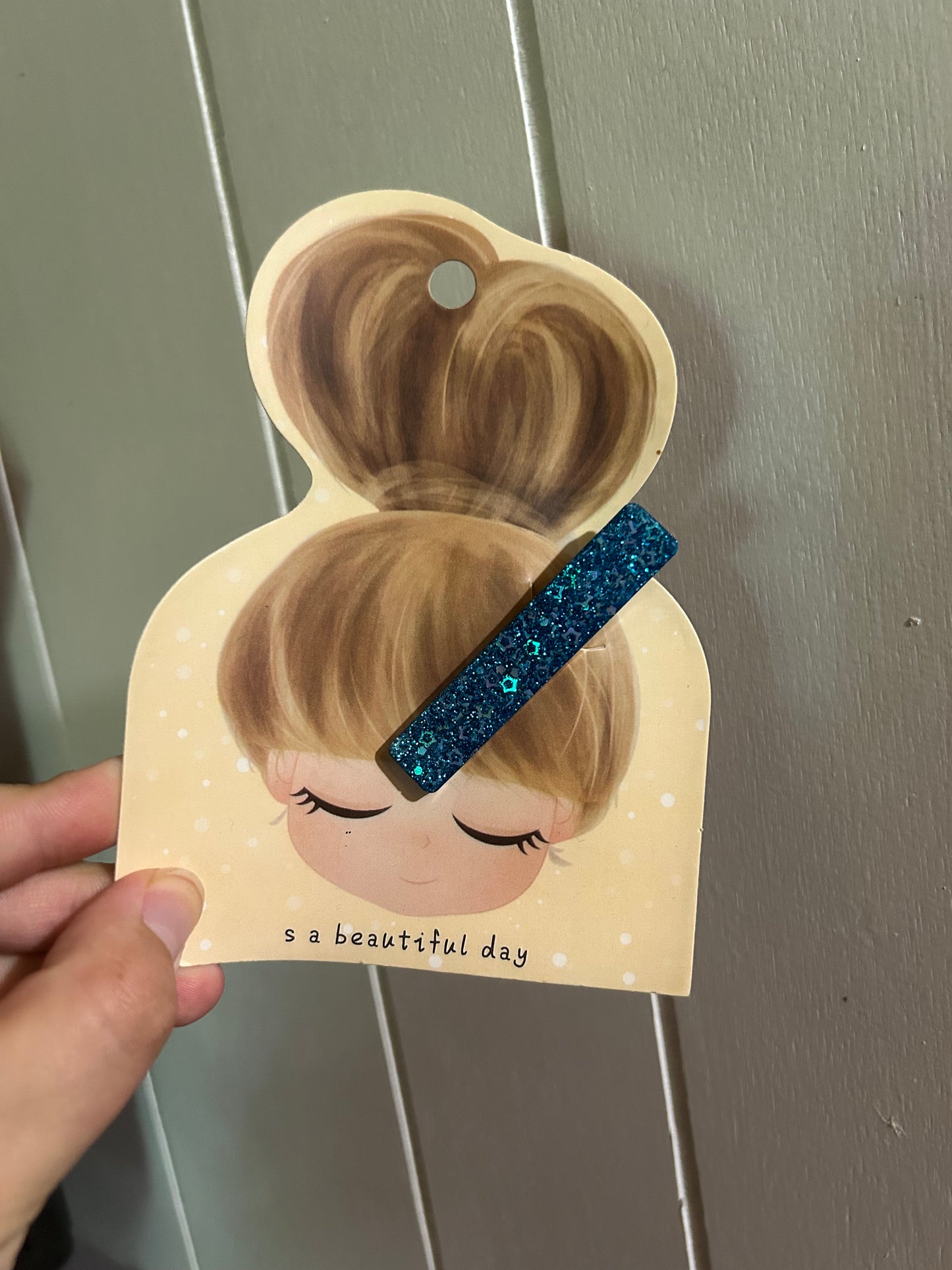 Blue star glitter rectangle clip