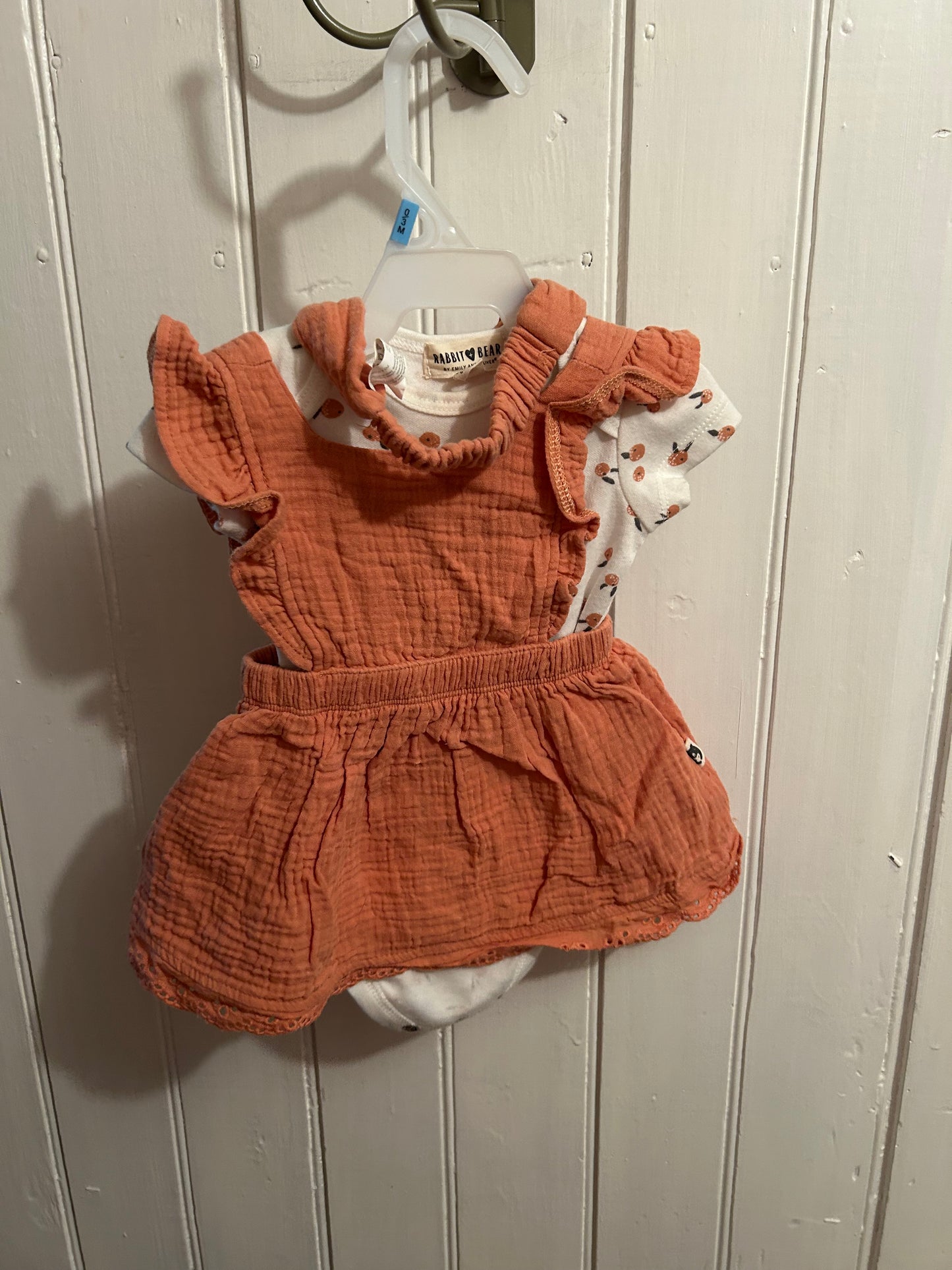 NEW rabbit & bear 0/3m peach overall & onesie set