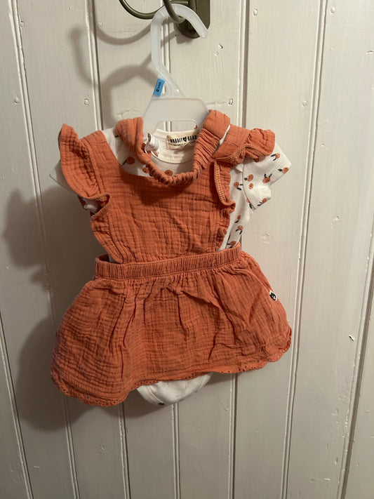 NEW rabbit & bear 0/3m peach overall & onesie set