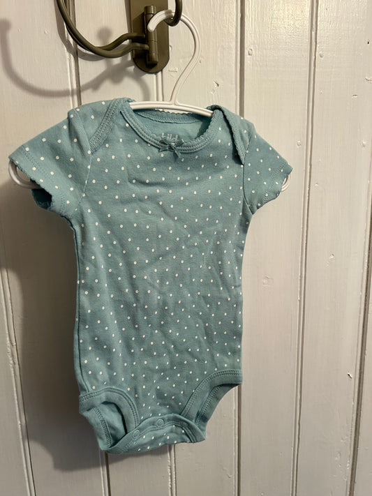 Carters 0/3m blue polka dot onesie