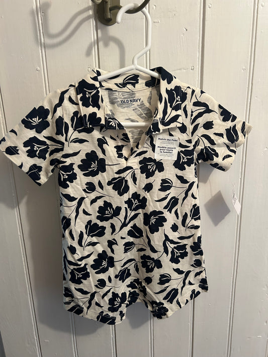 NEW old navy 12/18m navy & white tropical floral romper