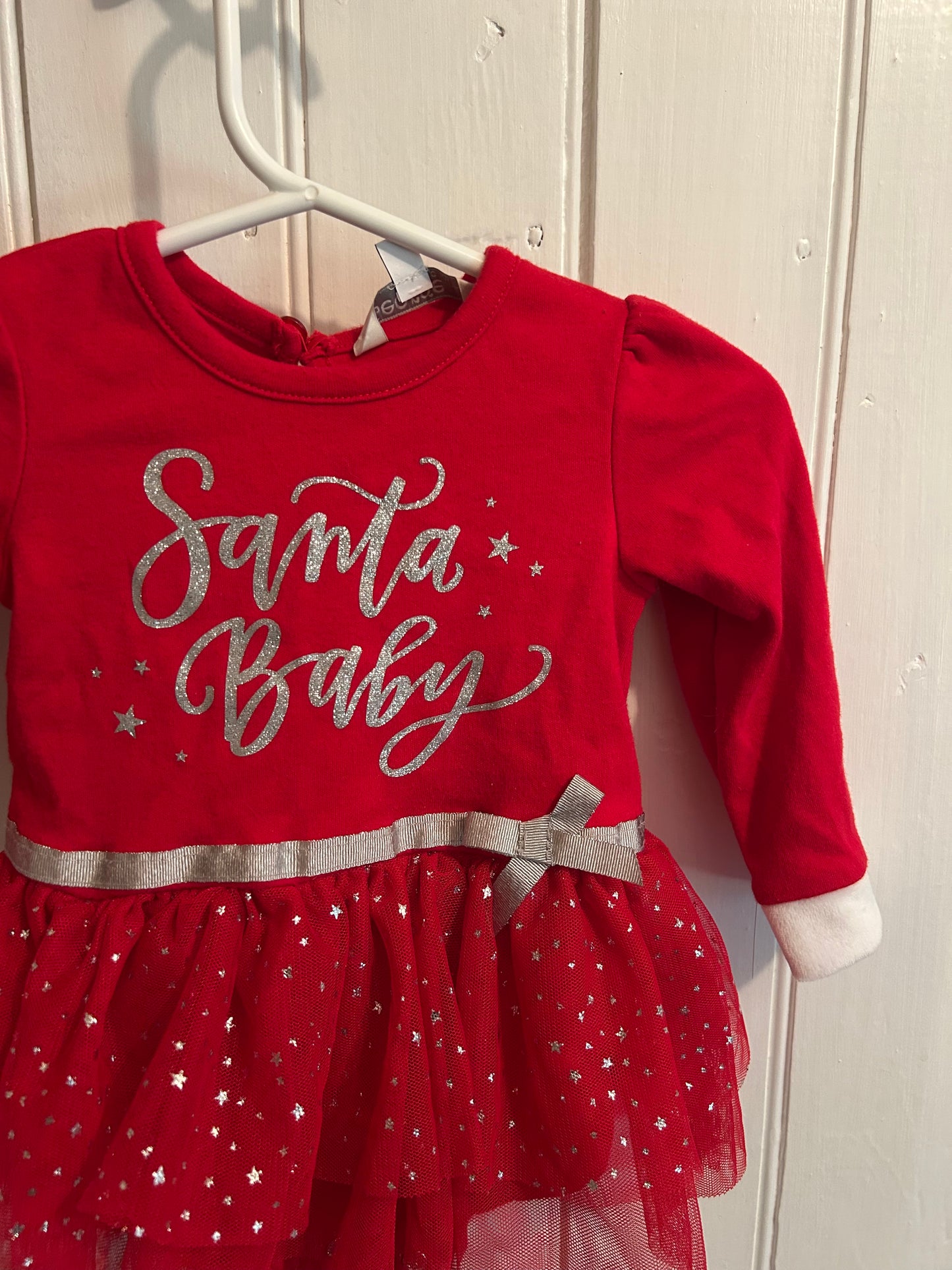 George 3/6m red Santa baby tulle skirted onesie