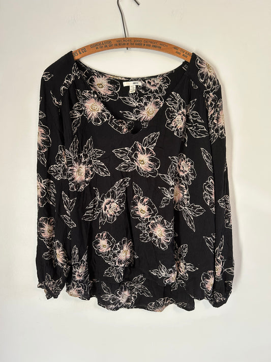 Amuse society large black & tan floral vneck long sleeve blouse