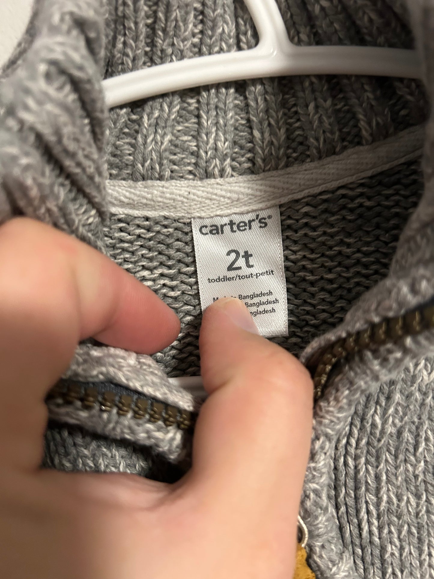 Carters 2t grey knit zip up sweater