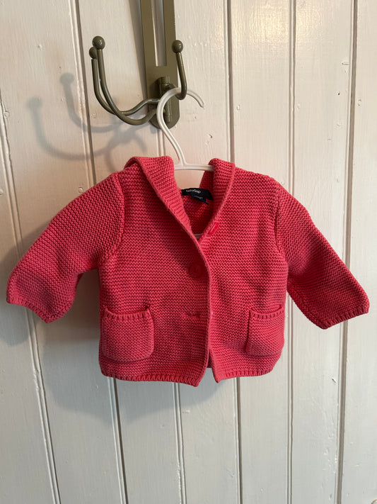 Gap 0/3m pink knit bear cardigan