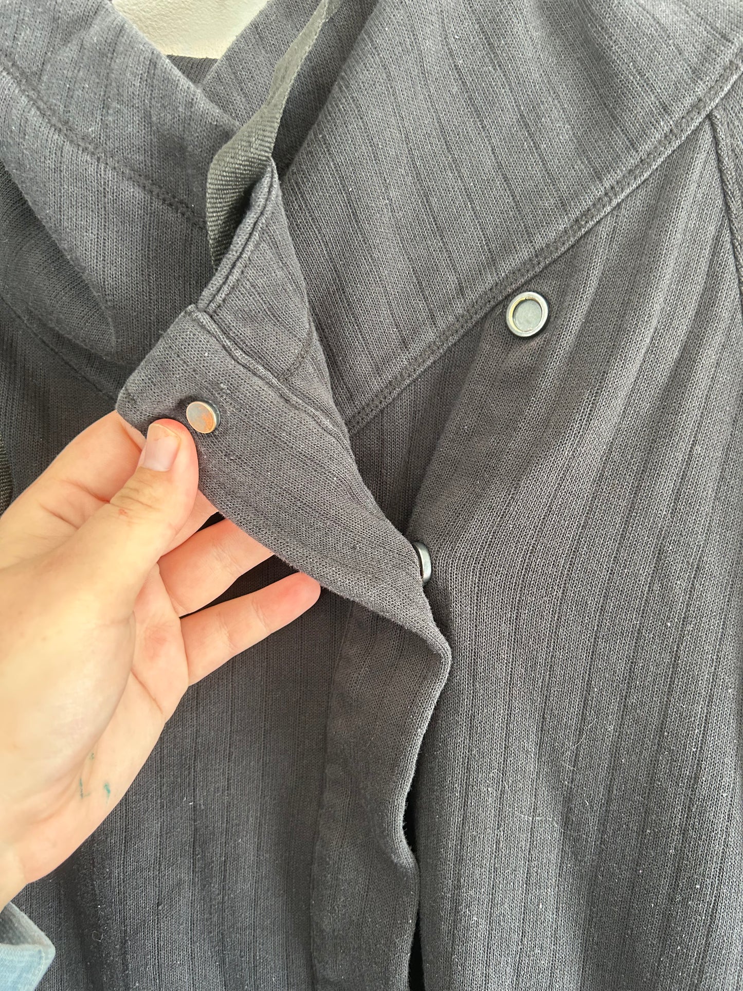 Shambhala large black ribbed cowl side button cardigan