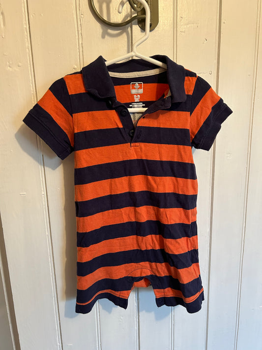 Old navy 12/18m orange & navy blue striped romper