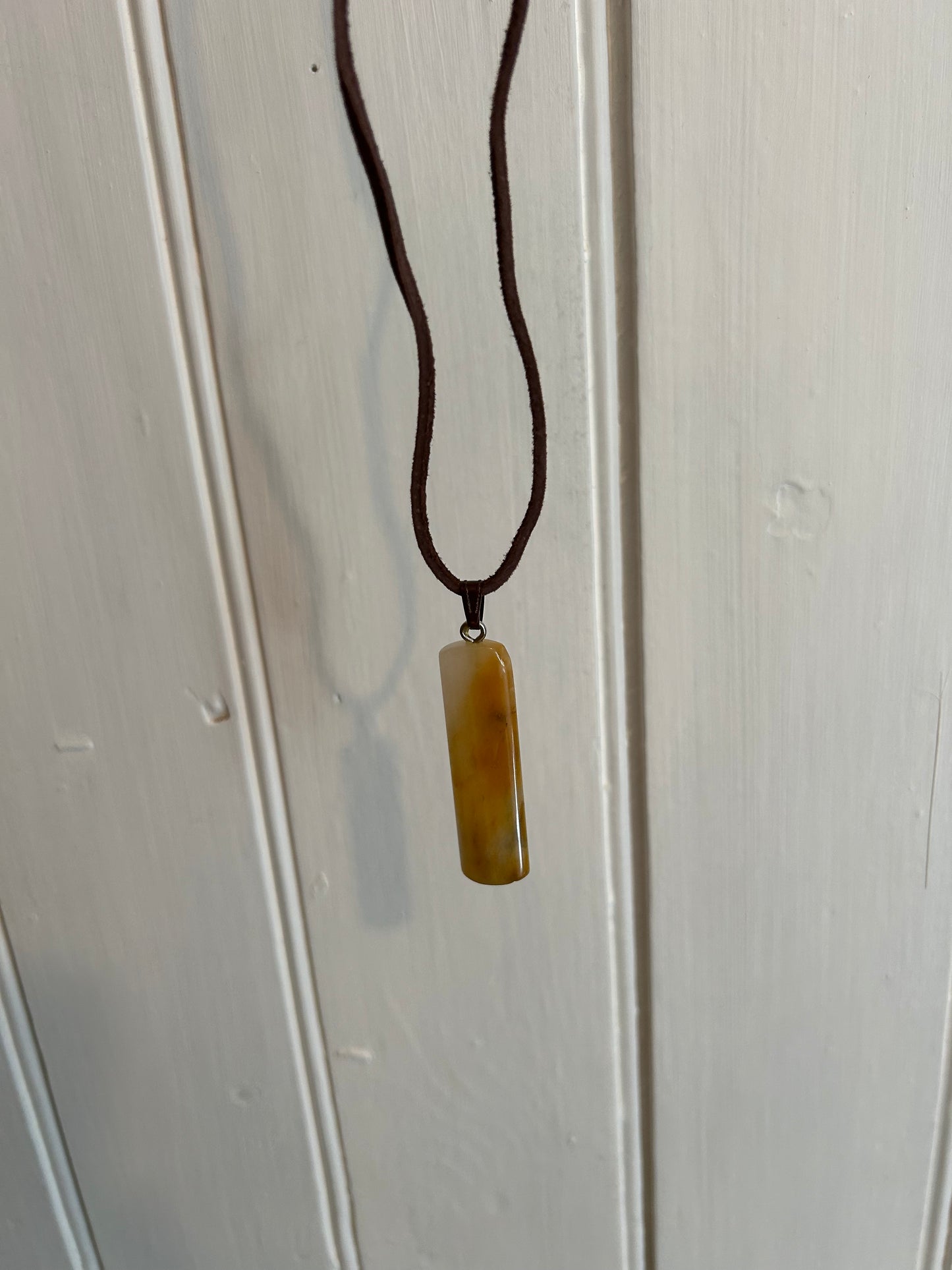 Handmade tan rectangular gemstone pendant necklace