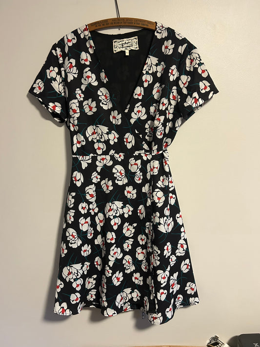 Pink martini large black floral wrap dress