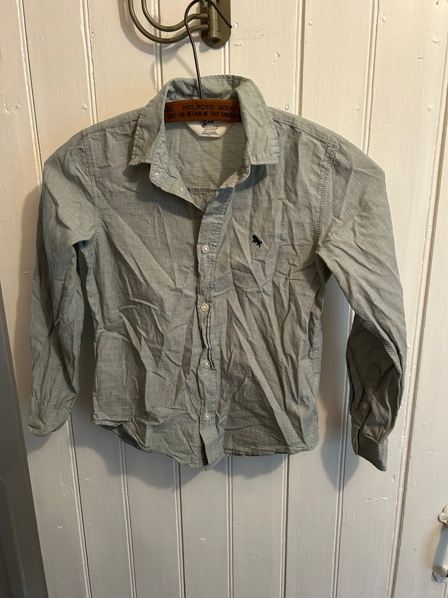 H&M boys 7/8 light green button up shirt