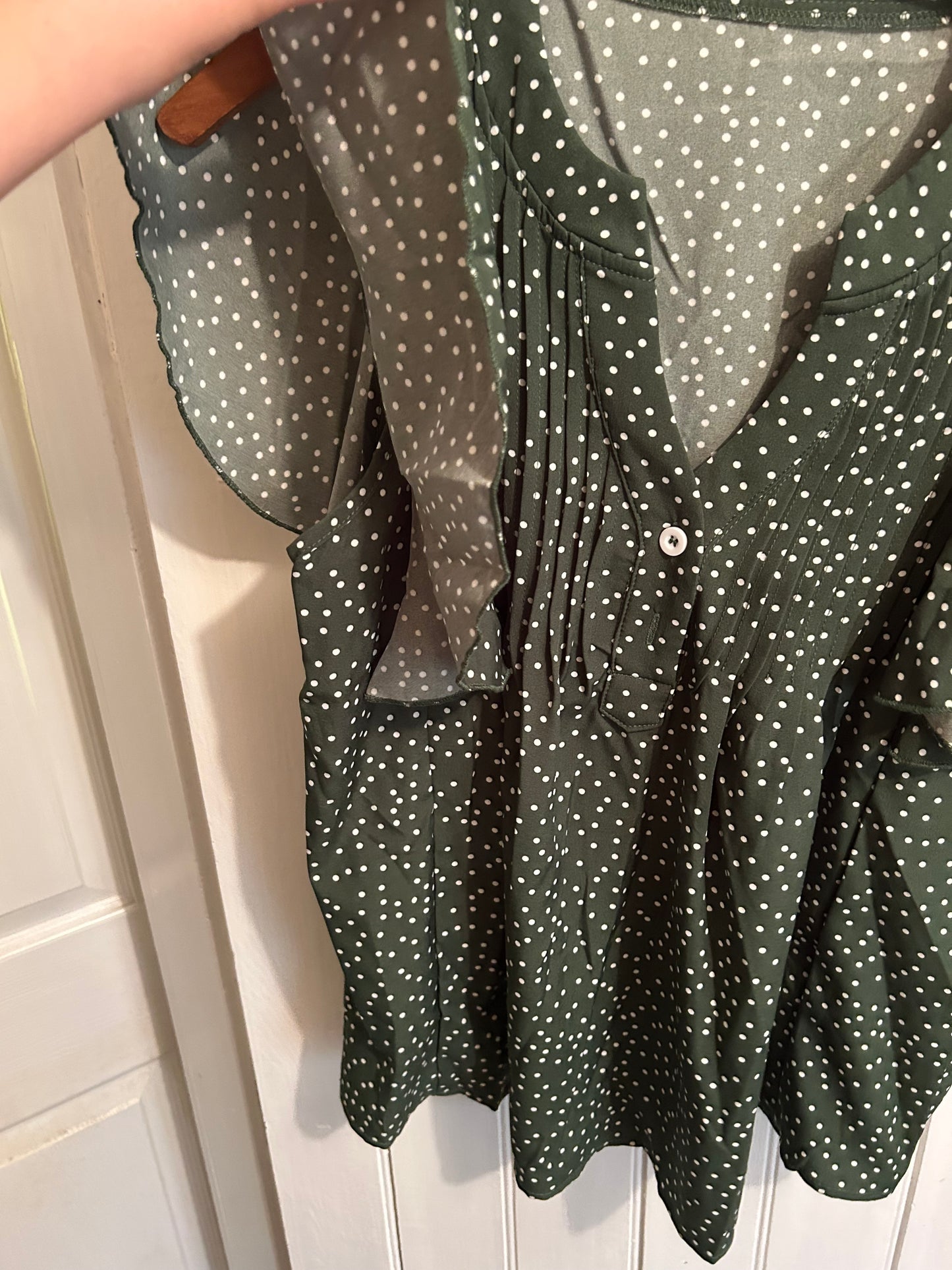 Shein small green polka dot ruffle blouse