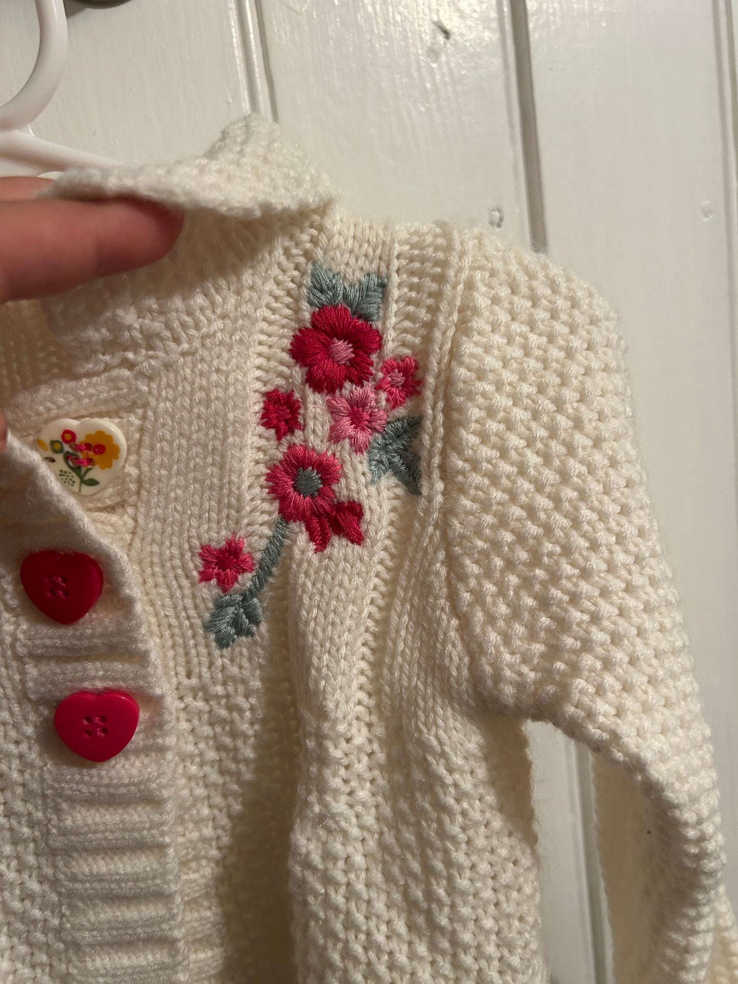George 12/18m white floral knit cardigan