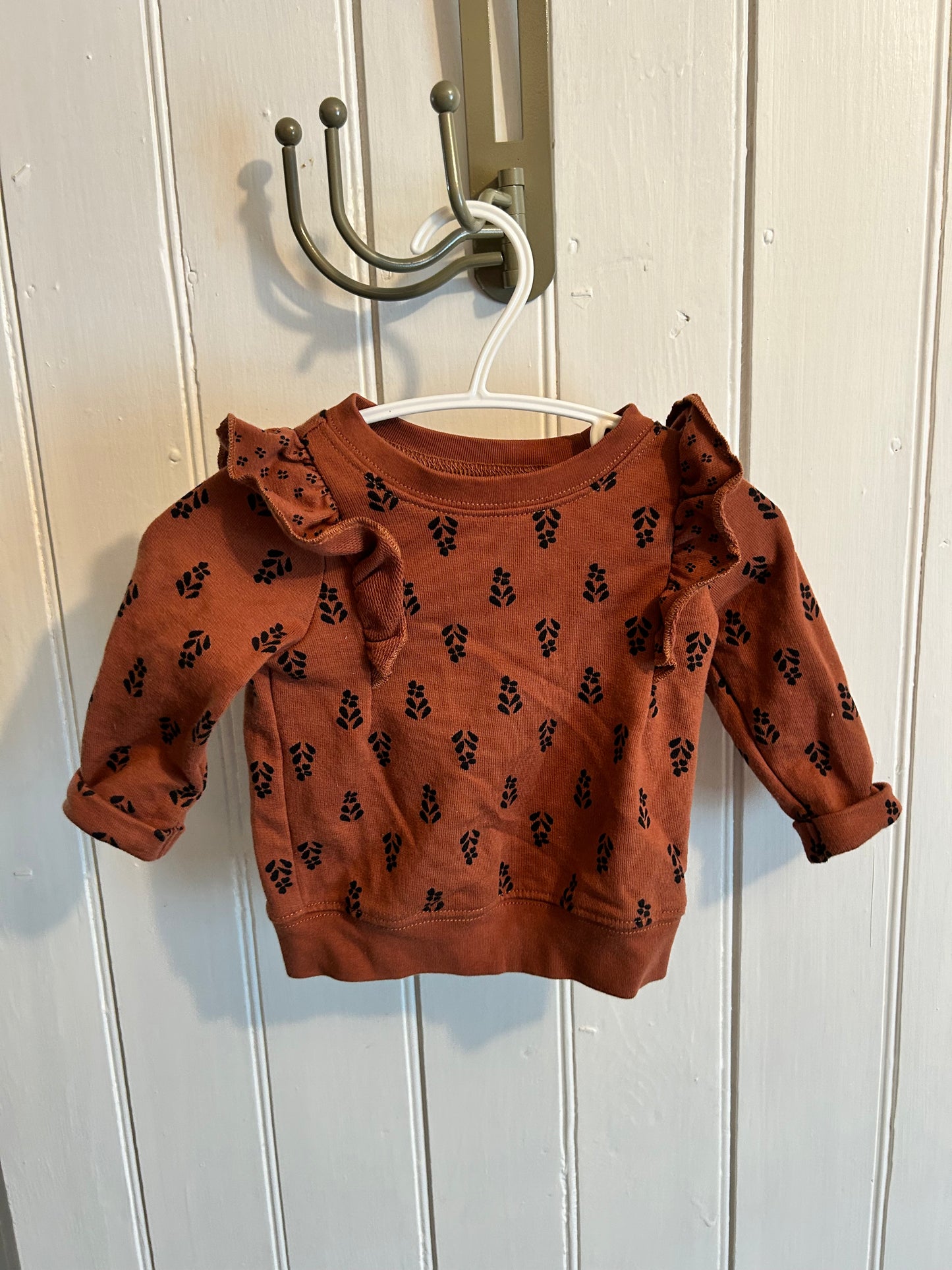 Carters 0/3m brown floral ruffle sweater