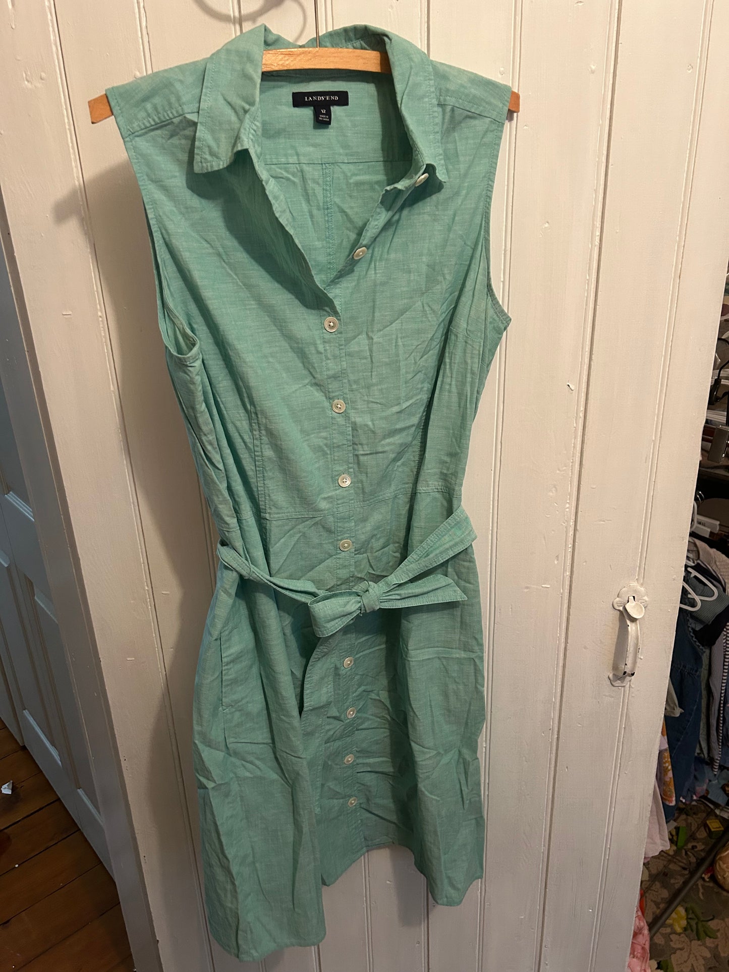 Lands end 12 teal button up sleeveless dress
