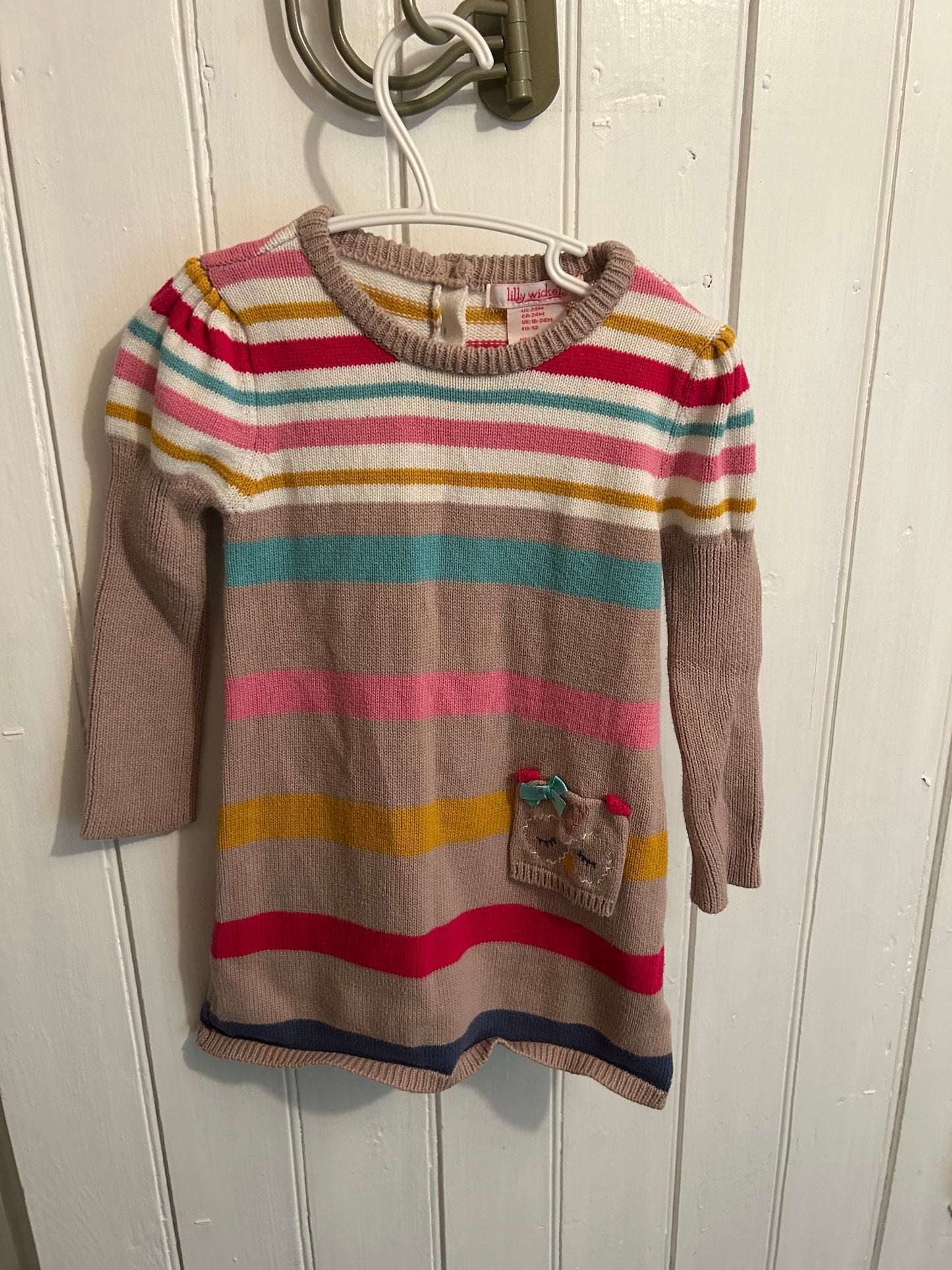 Lily wicket 24m striped owl knit dress