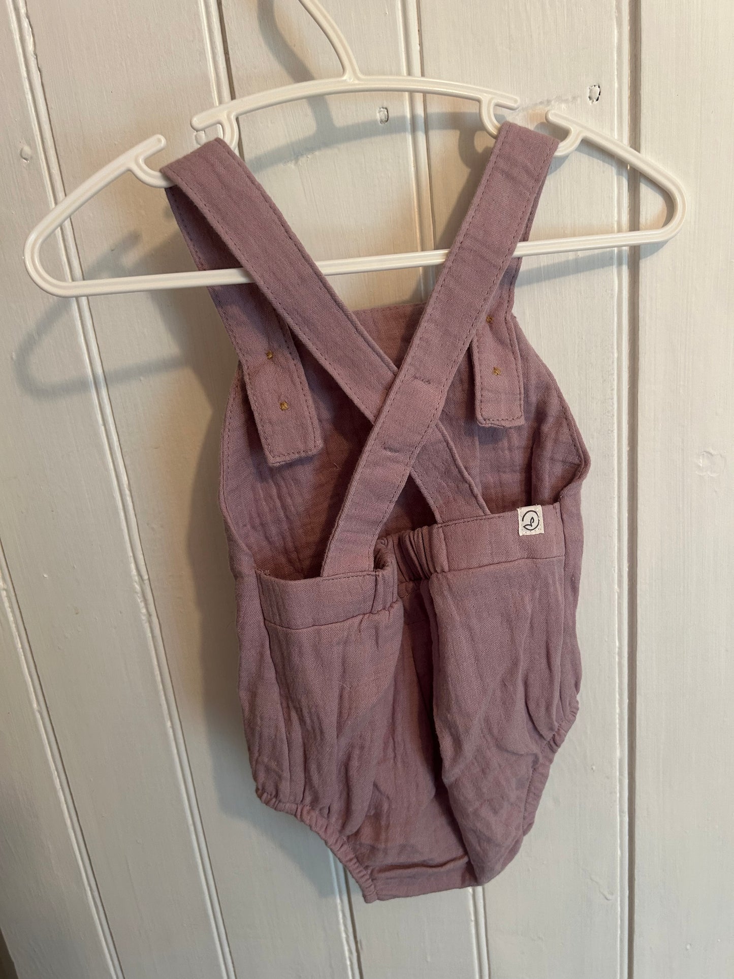 Little planet carters 6m purple muslin overalls