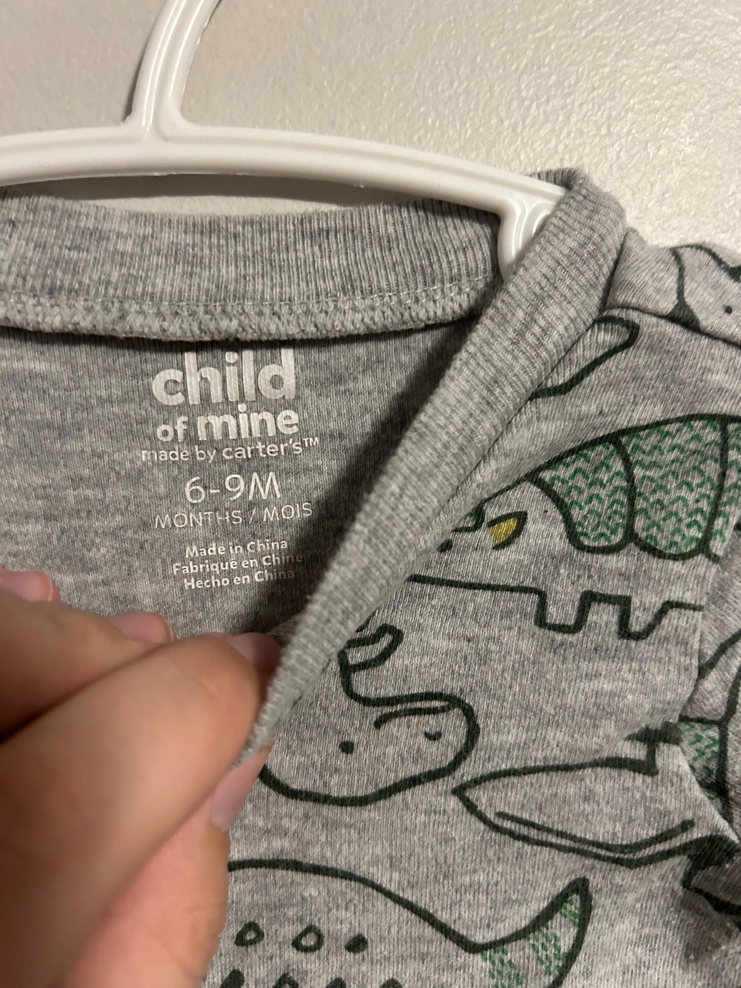 Carters 6/9m grey & green Dino sleeper