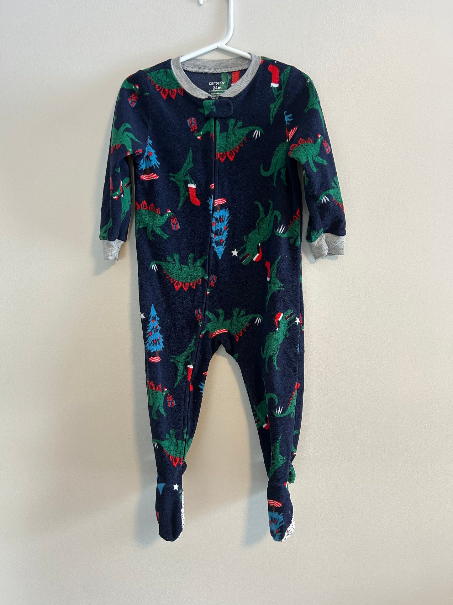 Carters 24m blue Christmas Dino fleece sleeper