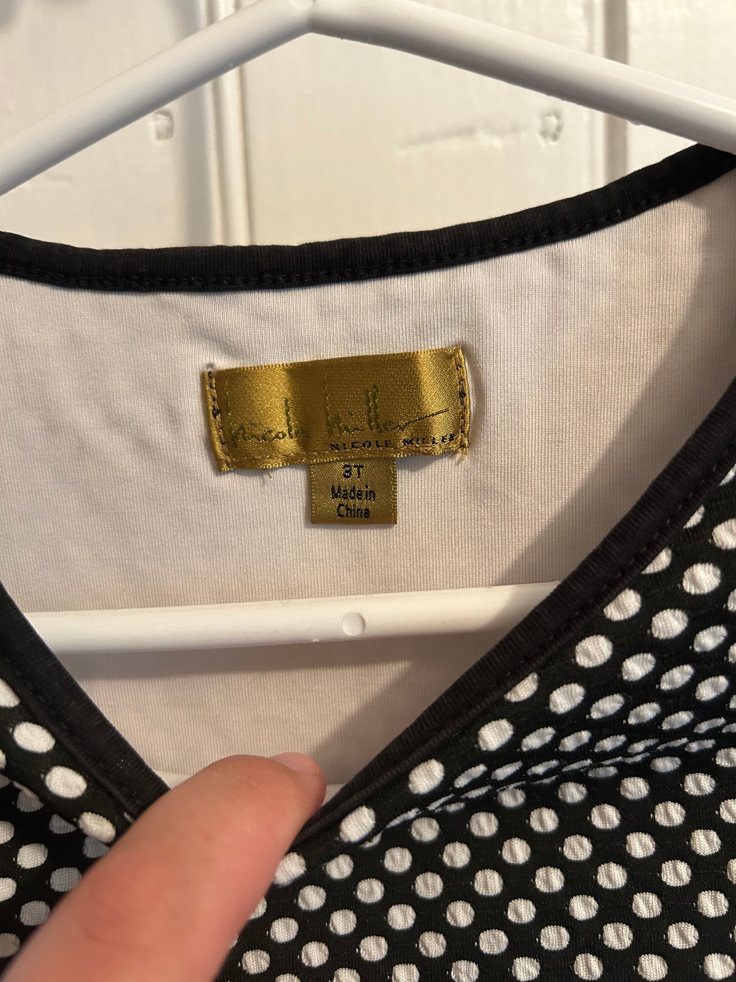 Nicole miller 3t black & white polka dot peplum top