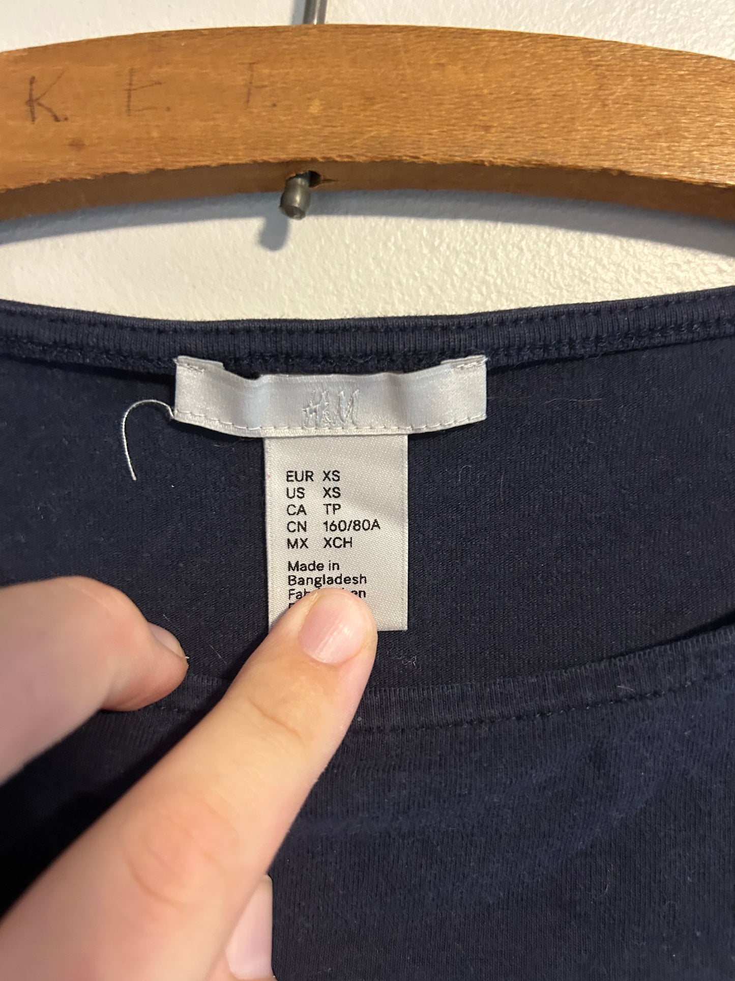 H&M xs navy & white striped top