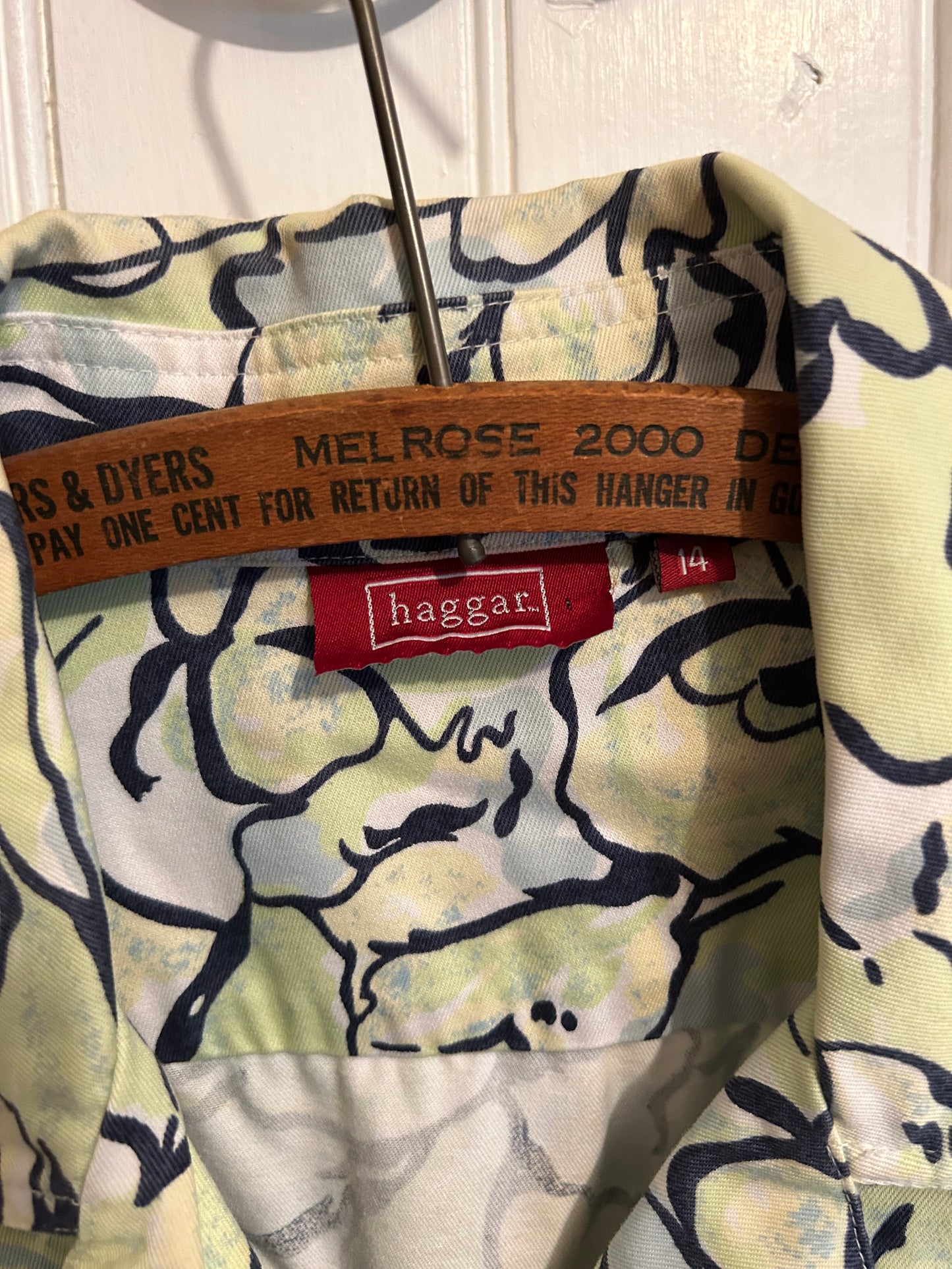 Haggar 14 green & blue floral denim jacket