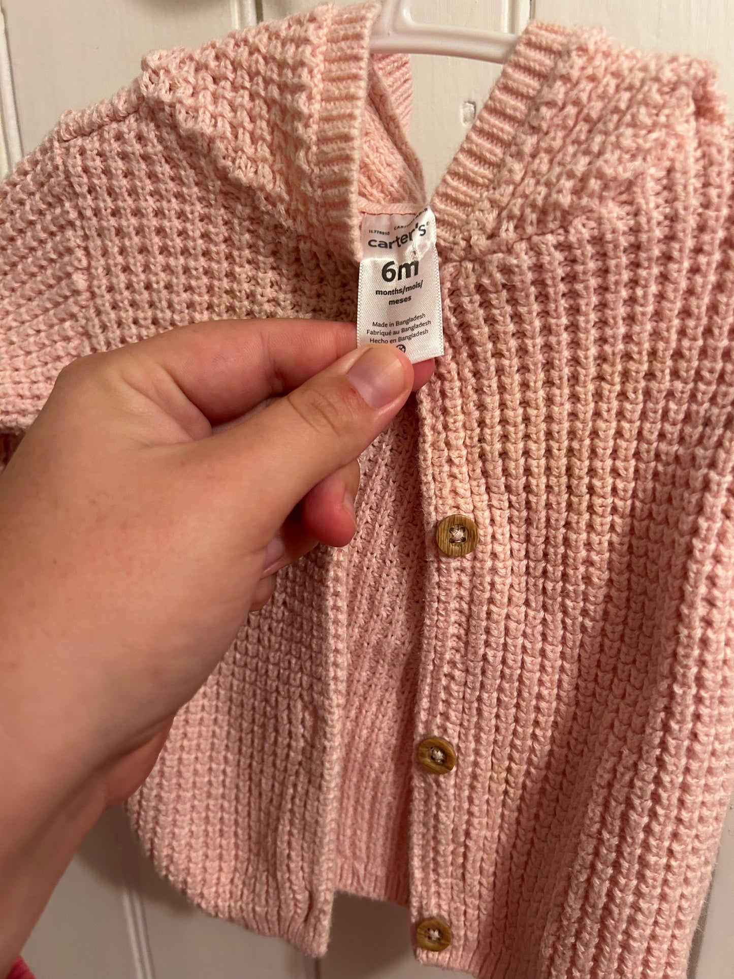 Carters 6m pink knit cardigan