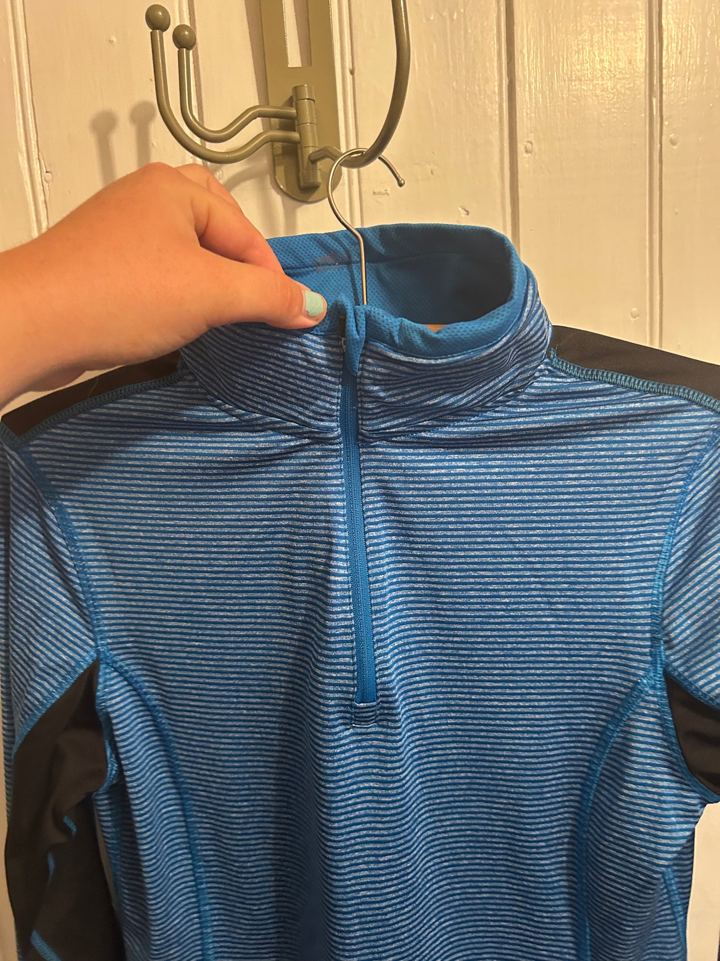 RBX small blue striped athletic quarter zip sweater