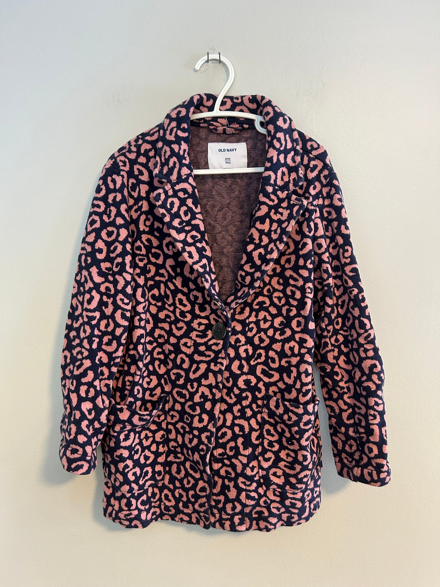 Old navy youth 5 pink & navy blue cheetah blazer