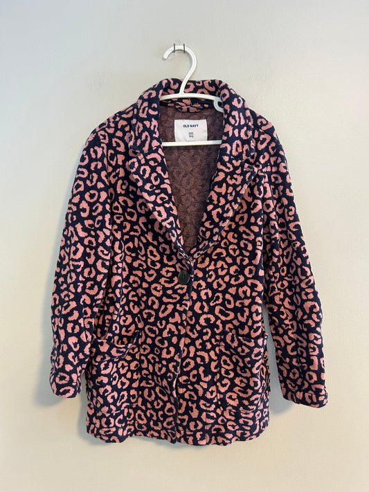 Old navy youth 5 pink & navy blue cheetah blazer
