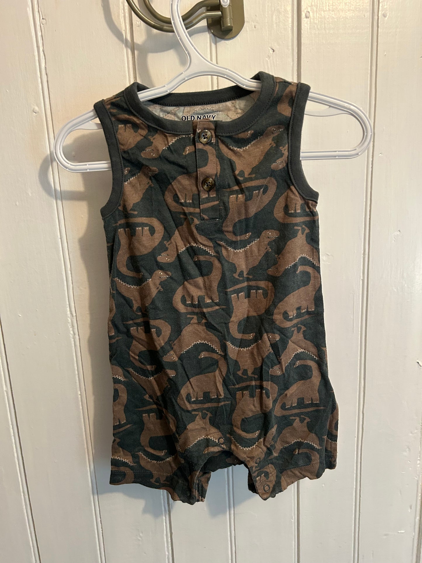 Old navy 18/24m dark green & brown Dino romper