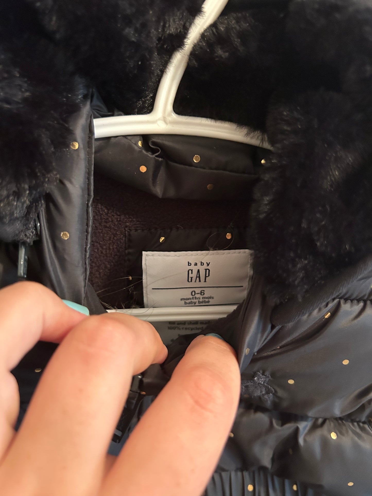 Gap 0/6m black polka dot winter puffer jacket