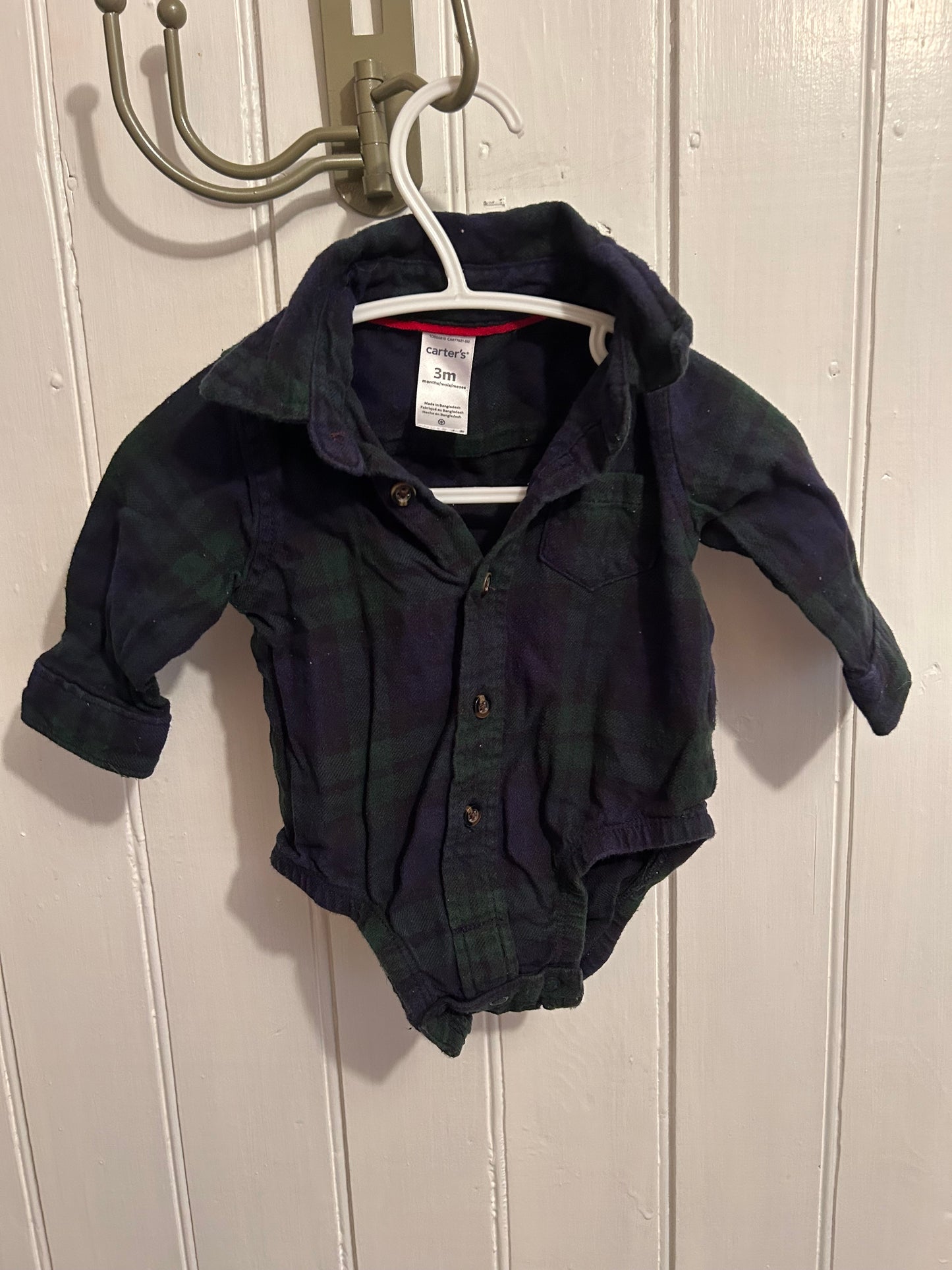 Carters 3m green & blue flannel onesie