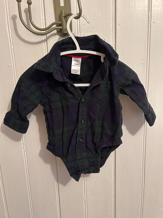 Carters 3m green & blue flannel onesie