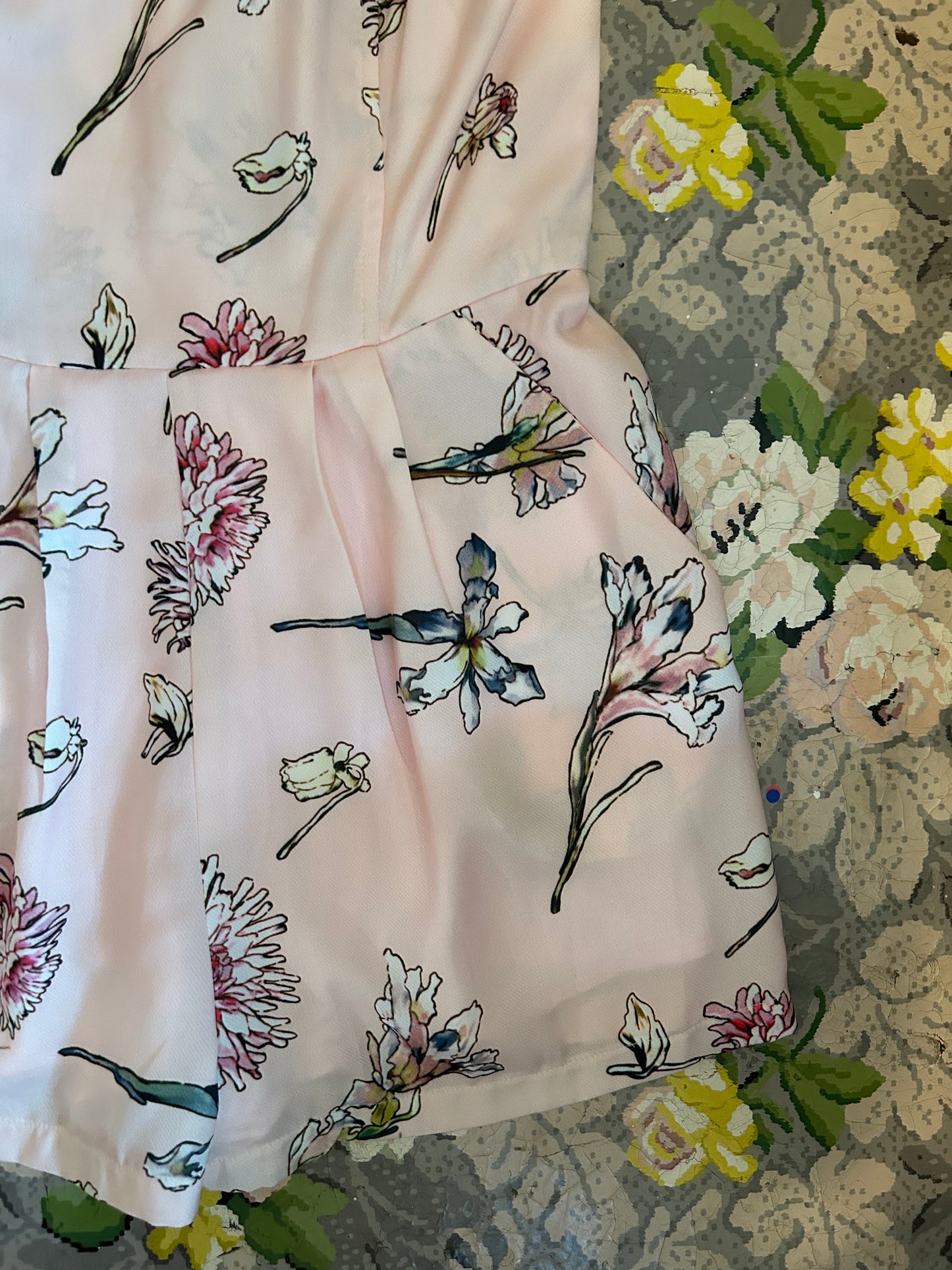 Molly bracken medium pink floral strapless romper