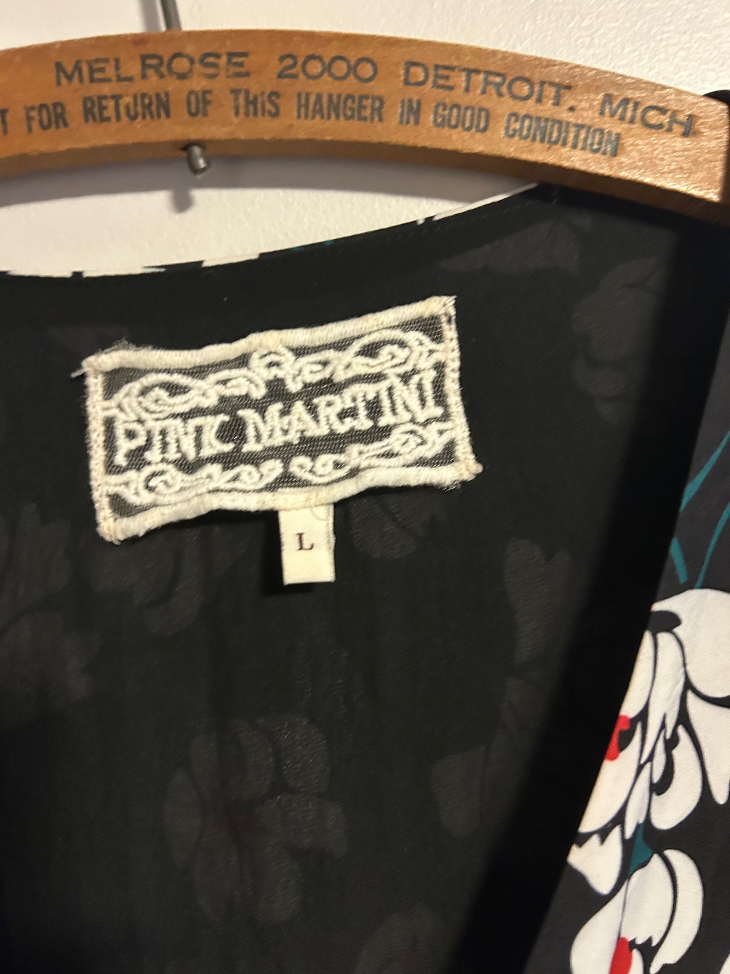 Pink martini large black floral wrap dress