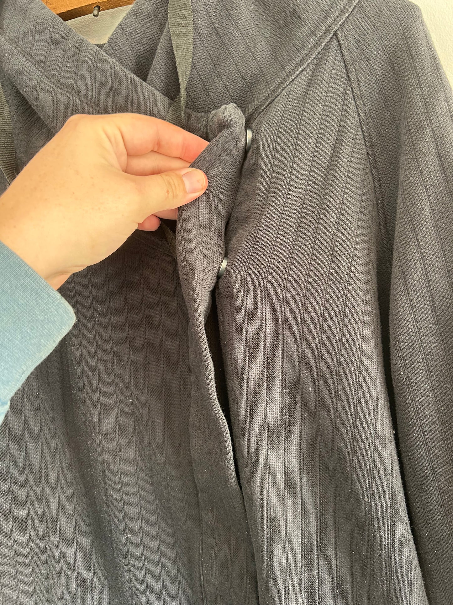 Shambhala large black ribbed cowl side button cardigan