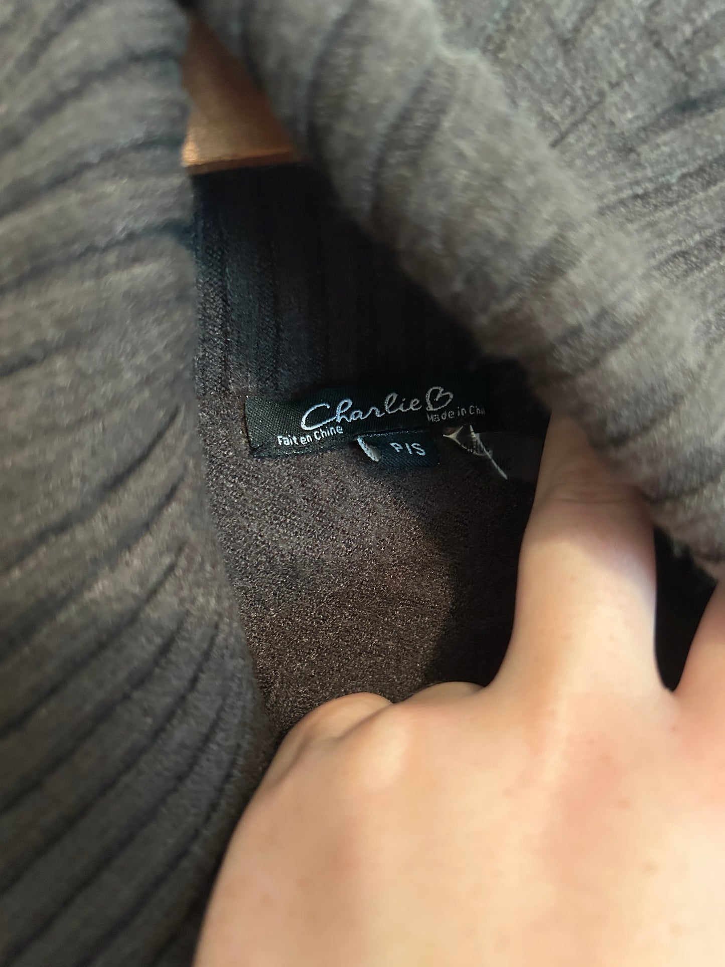 Charlie B small dark green-brown cowl neck round hem sweater