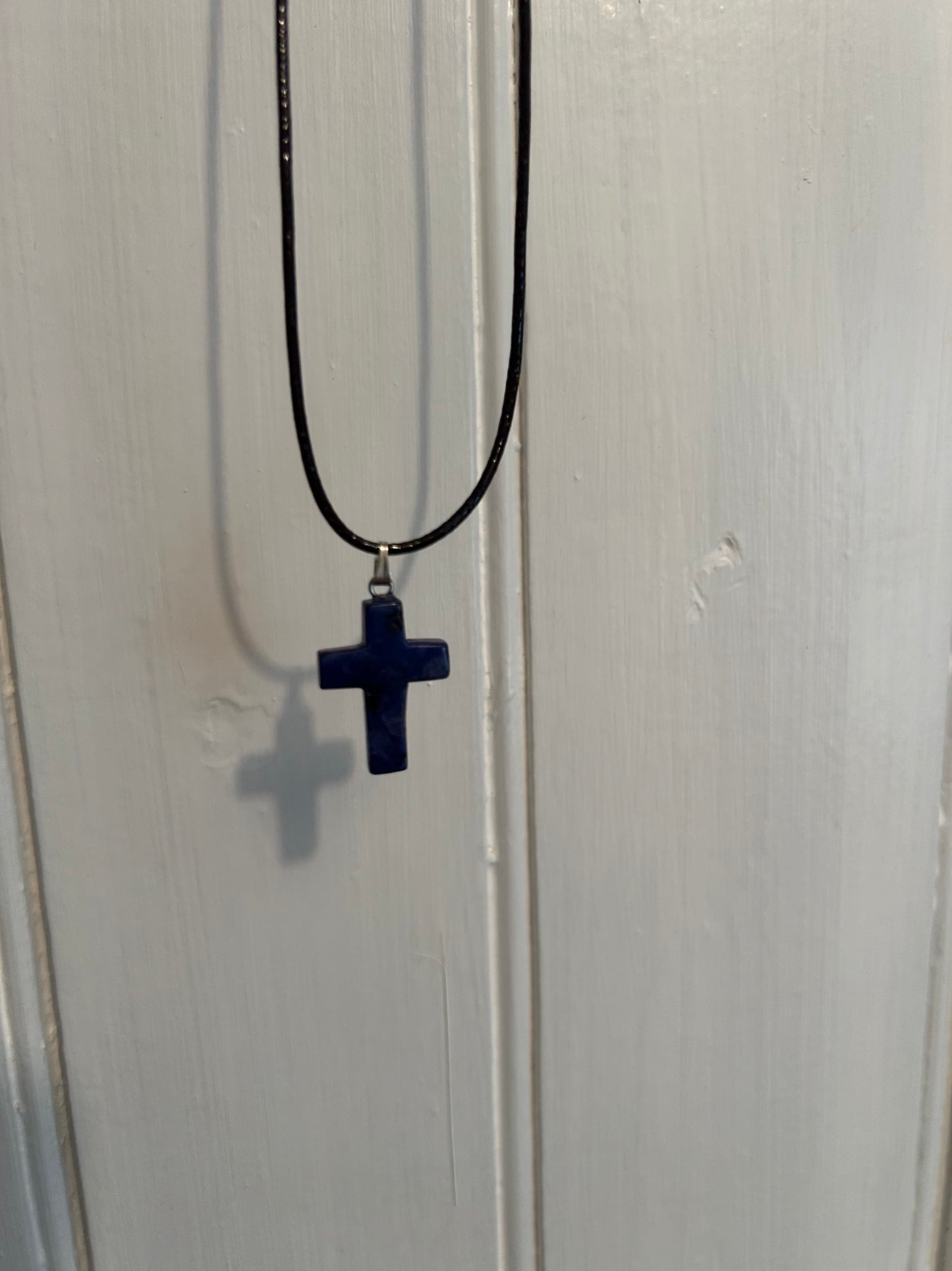 Handmade navy blue cross gemstone necklace